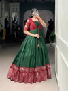 YNF 5028 GRN Tasar Chex Patola Print With Weaving Work Border Gown With Koti Wholesalers In Delhi